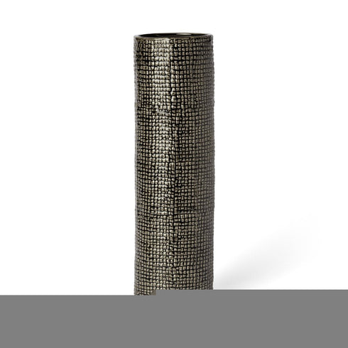 15" Black And Gold Abstract Cylinder Ceramic Table Vase