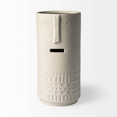 14" White Abstract Cylinder Ceramic Table Vase