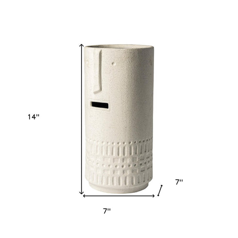 14" White Abstract Cylinder Ceramic Table Vase