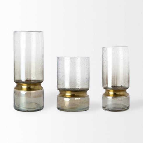 11" Gold Abstract Cylinder Crystal Glass Table Vase