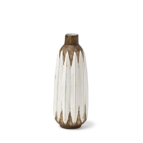 14" Brown And White Abstract Cylinder Ceramic Table Vase