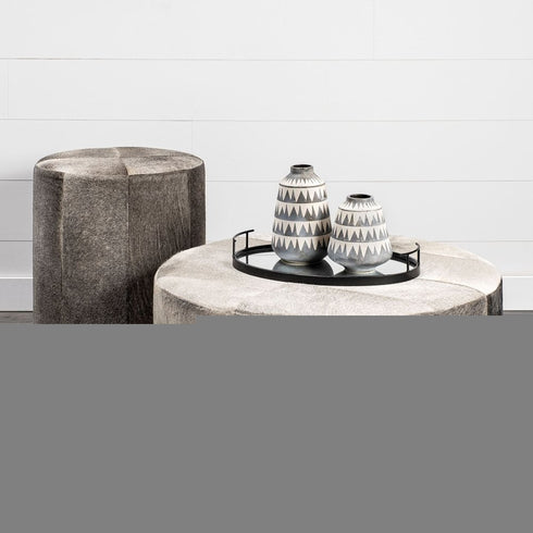 10" Gray And Ivory Geometric Cylinder Ceramic Table Vase
