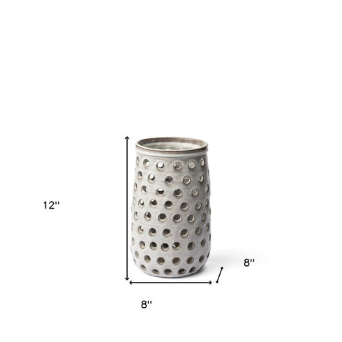 12" White Abstract Cylinder Ceramic Table Vase