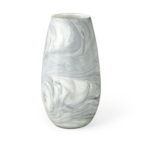12" Gray And White Abstract Cylinder Crystal Glass Table Vase