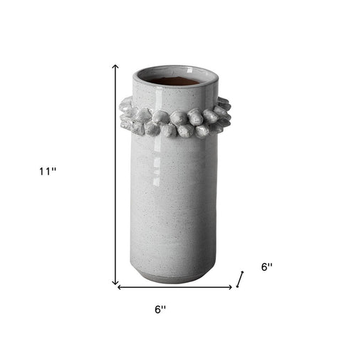 11" Gray Abstract Cylinder Ceramic Table Vase