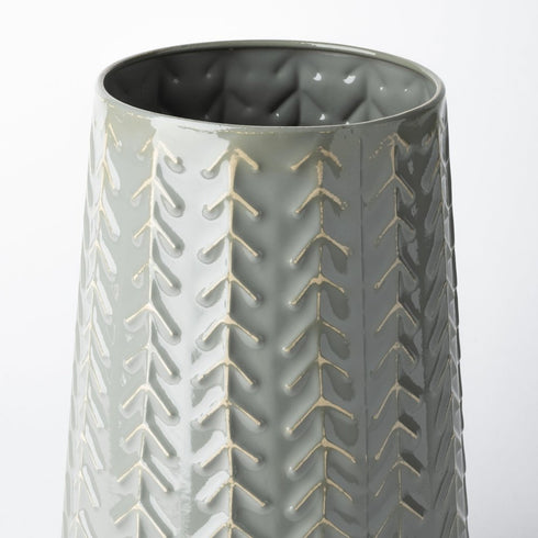 11" Green Abstract Cylinder Metal Table Vase