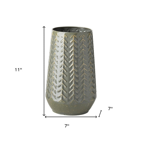 11" Green Abstract Cylinder Metal Table Vase