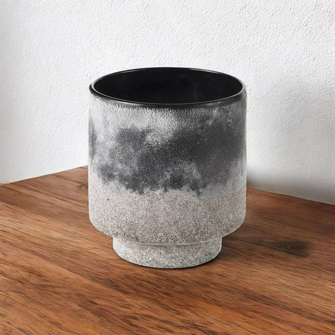 6" Brown And Black Abstract Cylinder Ceramic Table Vase