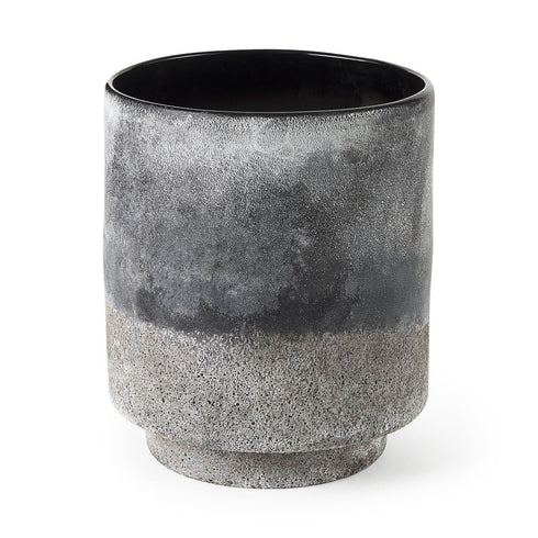 9" Brown And Black Abstract Cylinder Ceramic Table Vase