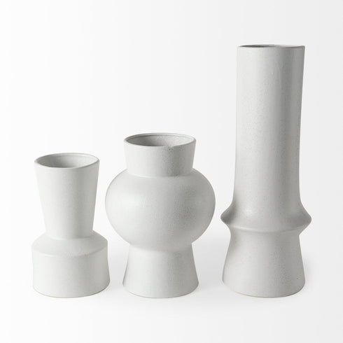 17" White Abstract Cylinder Ceramic Table Vase