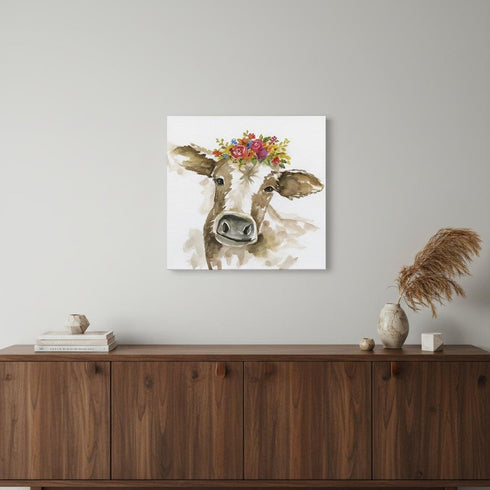 Watercolor Floral Cow Unframed Print Wall Art