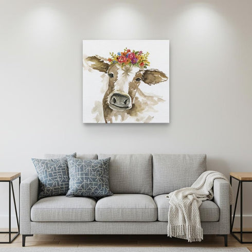 Watercolor Floral Cow Unframed Print Wall Art