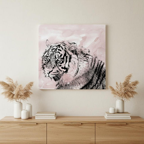 Pink Crouching Tiger Unframed Print Wall Art