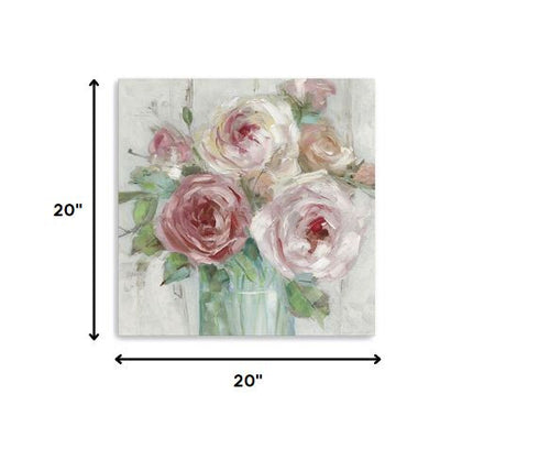 40" x 40" Watercolor Soft Pastel Peonies Bouquet Canvas Wall Art