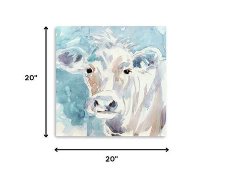 40" x 40" Blue Pastel Watercolor Cow Unframed Canvas Wall Art