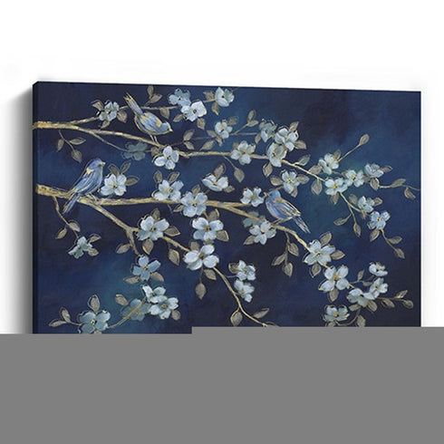 24" x 32" Navy Blue Watercolor Midnight Bird Rendezvous Canvas Wall Art
