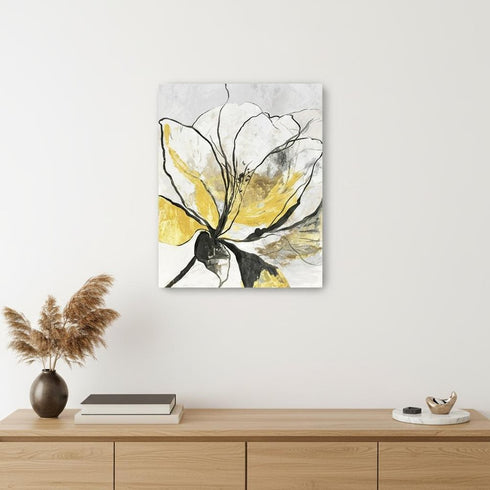 20" Modern Yellow and Black Flower Canvas Wall Art
