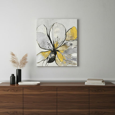20" Modern Yellow and Black Flower in Bloom Canvas Wall Art