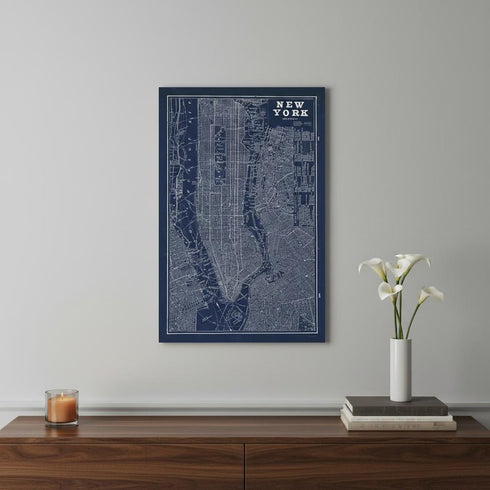 36" x 24" Indigo and White Aerial New York Map Canvas Wall Art
