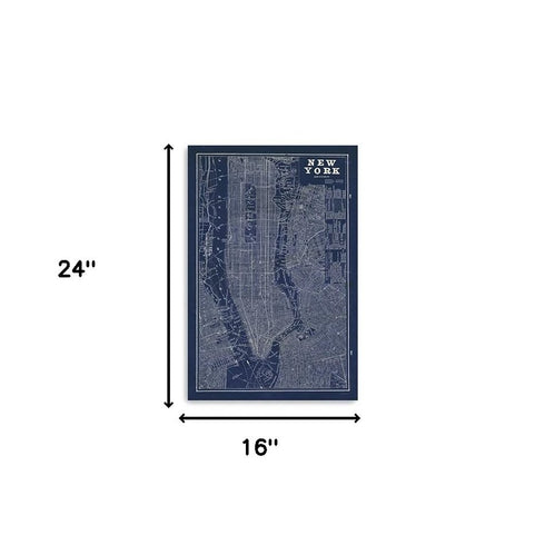 36" x 24" Indigo and White Aerial New York Map Canvas Wall Art
