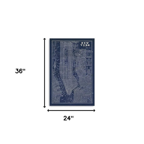 36" x 24" Indigo and White Aerial New York Map Canvas Wall Art