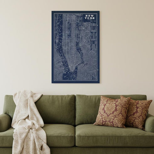 36" x 24" Indigo and White Aerial New York Map Canvas Wall Art