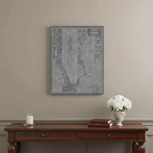 36" x 24" Gray and White Aerial New York Map Canvas Wall Art