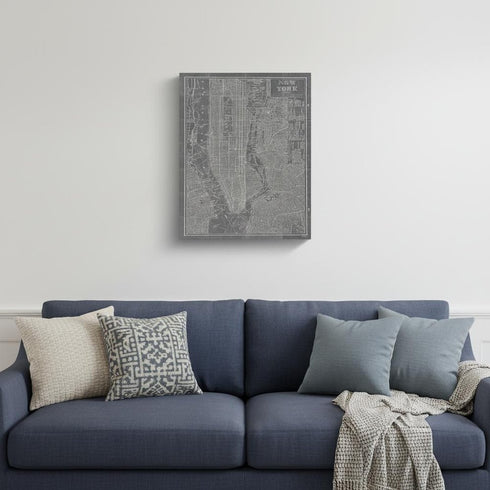 36" x 24" Gray and White Aerial New York Map Canvas Wall Art