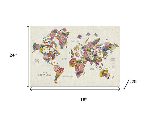 36" x 24" Fun Floral Map of the World Canvas Wall Art