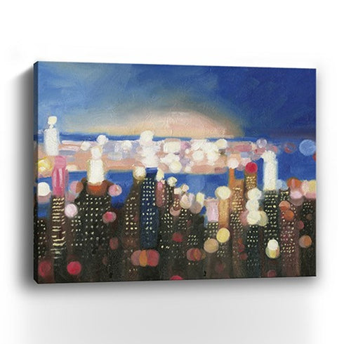 30" x 24" Watercolor City Lights on the Horizon Canvas Wall Art