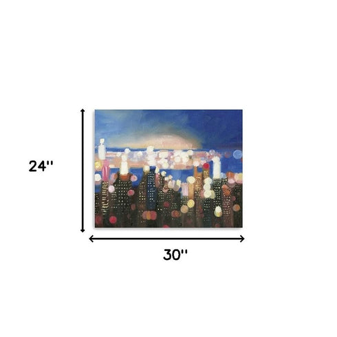 30" x 24" Watercolor City Lights on the Horizon Canvas Wall Art