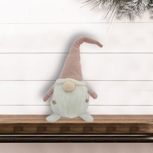 29" Pink And White Fabric Christmas Standing Gnome Tabletop Sculpture