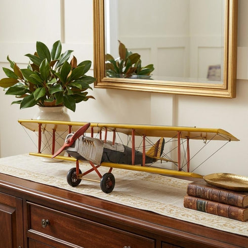 8" Yellow Red And Gray Metal Hand Painted Air Plane