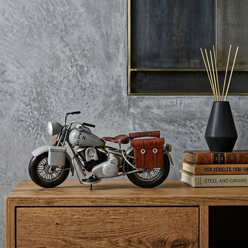 6" Grey Metal Hand Painted Decorative Motorcycle