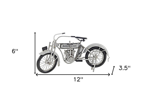 6" White Metal Hand Painted Model Motorcycle Tabletop Sculpture