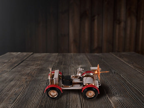 5" Red And Silver Metal Hand Painted Model Car Tabletop Sculpture