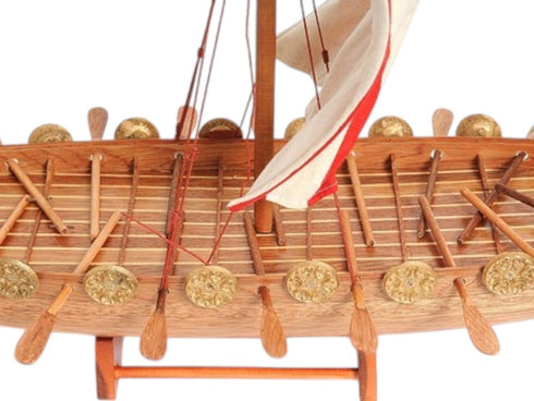 20" Wood Brown Solid Wood Hand Painted Model Boat Tabletop Sculpture