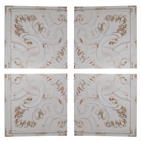Set of Four White Wood Square Framed Art