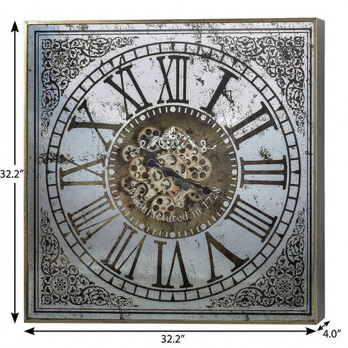 Silver And Gold Antique Style Square Wall Clock