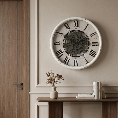 Rustic White Industrial Gear Vintage Wall Clock