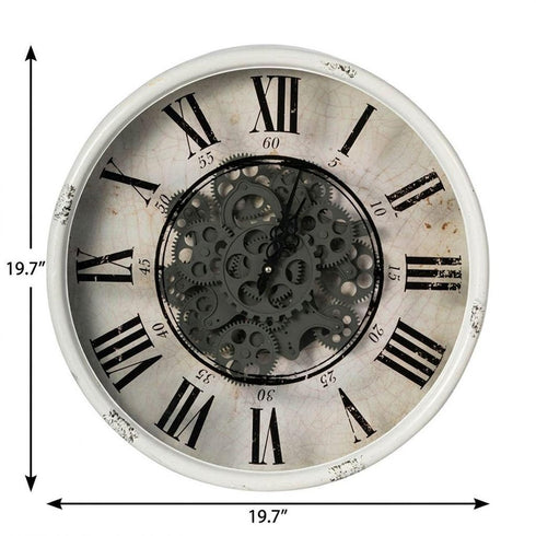 Rustic White Industrial Gear Vintage Wall Clock