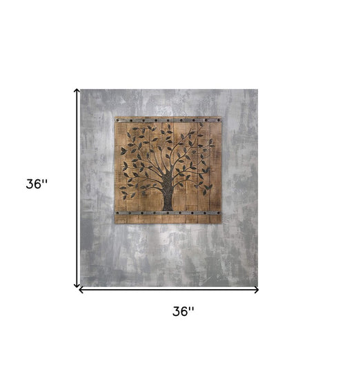 36" X 2" Brown Mango Wood Square Hanging Tapestry