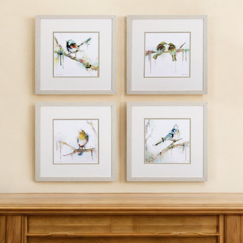 Set of Four Colorful Birds on Branches Wall Art