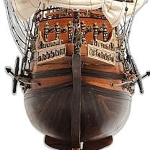 27" Brown Solid Wood Hand Painted Boat