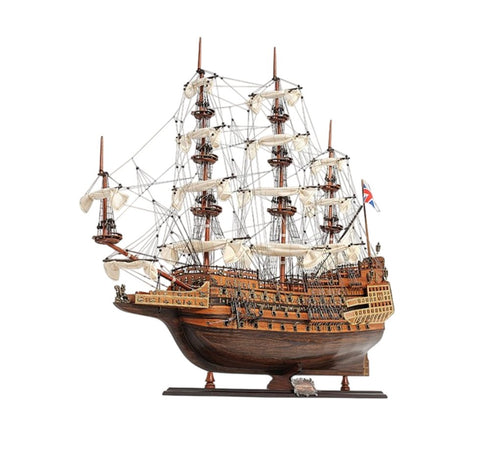 27" Brown Solid Wood Hand Painted Boat