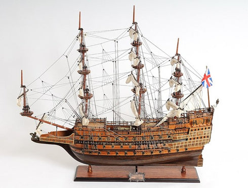 27" Brown Solid Wood Hand Painted Boat