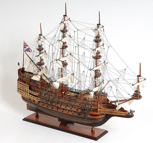 27" Brown Solid Wood Hand Painted Boat