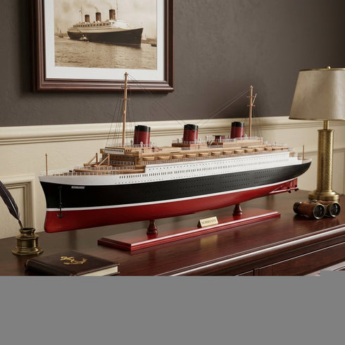 15" Black and Red Normandie Large Boat Hand Painted Decorative Boat