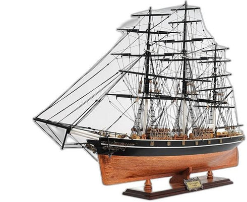 25" Brown And Black Solid Wood Hand Painted Boat