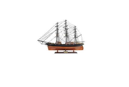 25" Brown And Black Solid Wood Hand Painted Boat